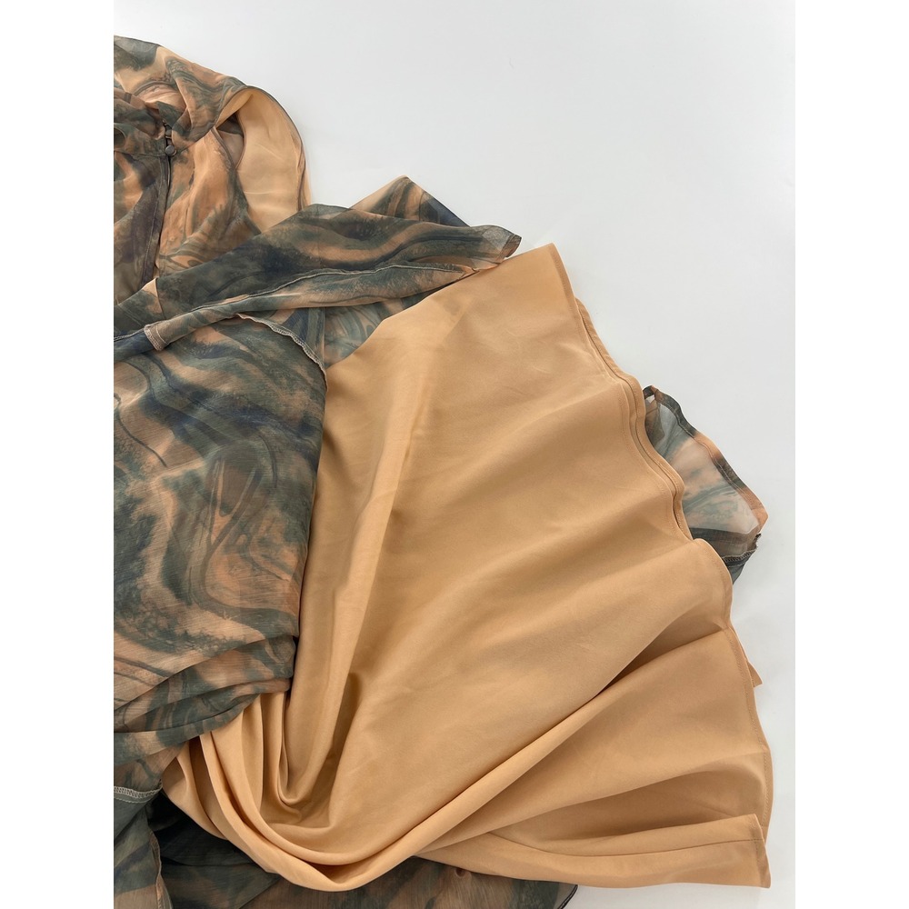 ASOS Chiffon High Neck Double Layer Maxi Dress Marbled Brown Fairy whimsical 12 - Picture 4 of 11